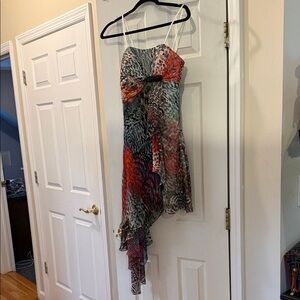 Aqua Multicolor Asymmetrical Women Dress